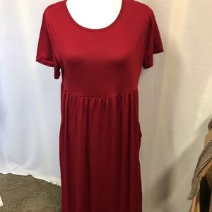 Women red full length casual dress sz XL